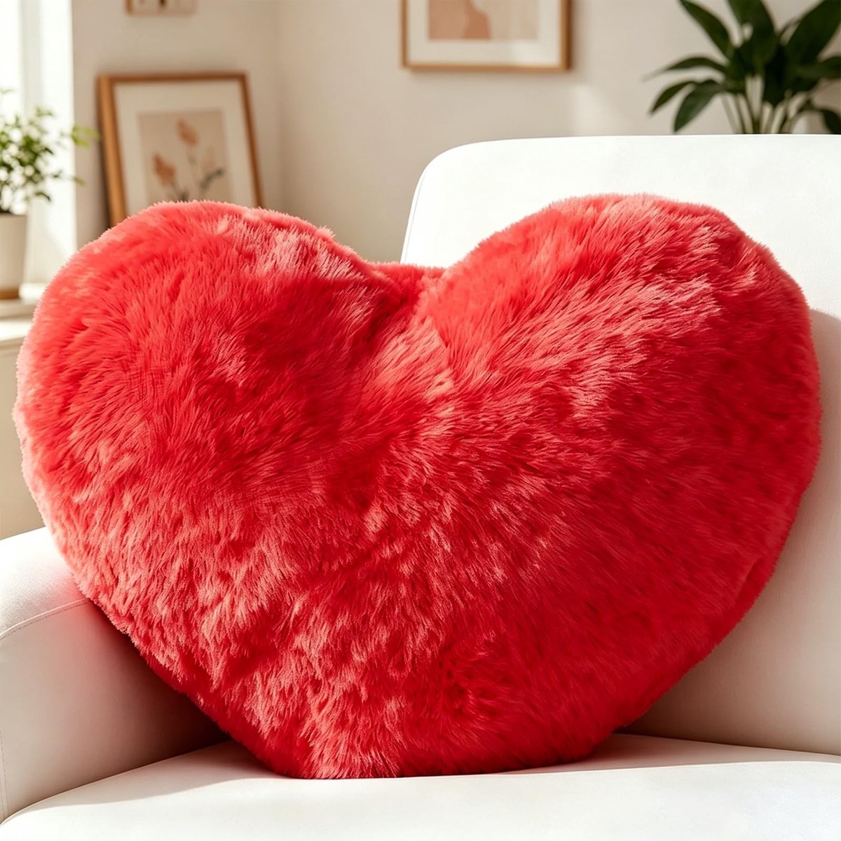Omgoods - Plush Hart Kussen Rood Decoratief Kussen voor Sofa en Bed