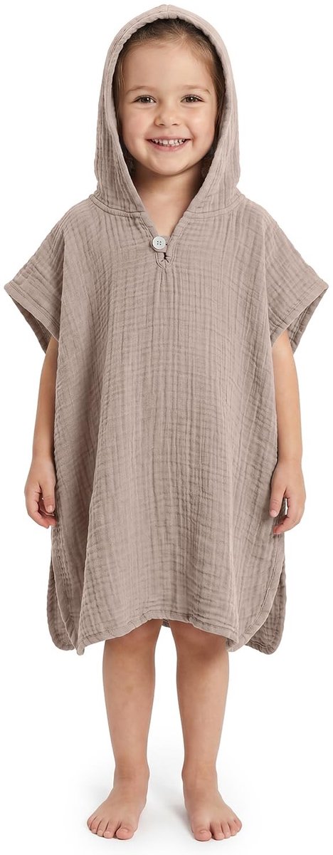 Omgoods - Premium Hydrofiel Badponcho Kinderen met Capuchon - 100% Katoen - Taupe