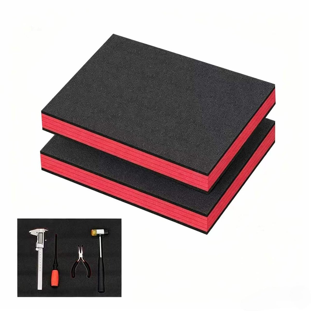 Omgoods - 2 Stuks Gereedschapskisten Schuimrubberen Set - Zwart/Rood, 40x33x5 cm