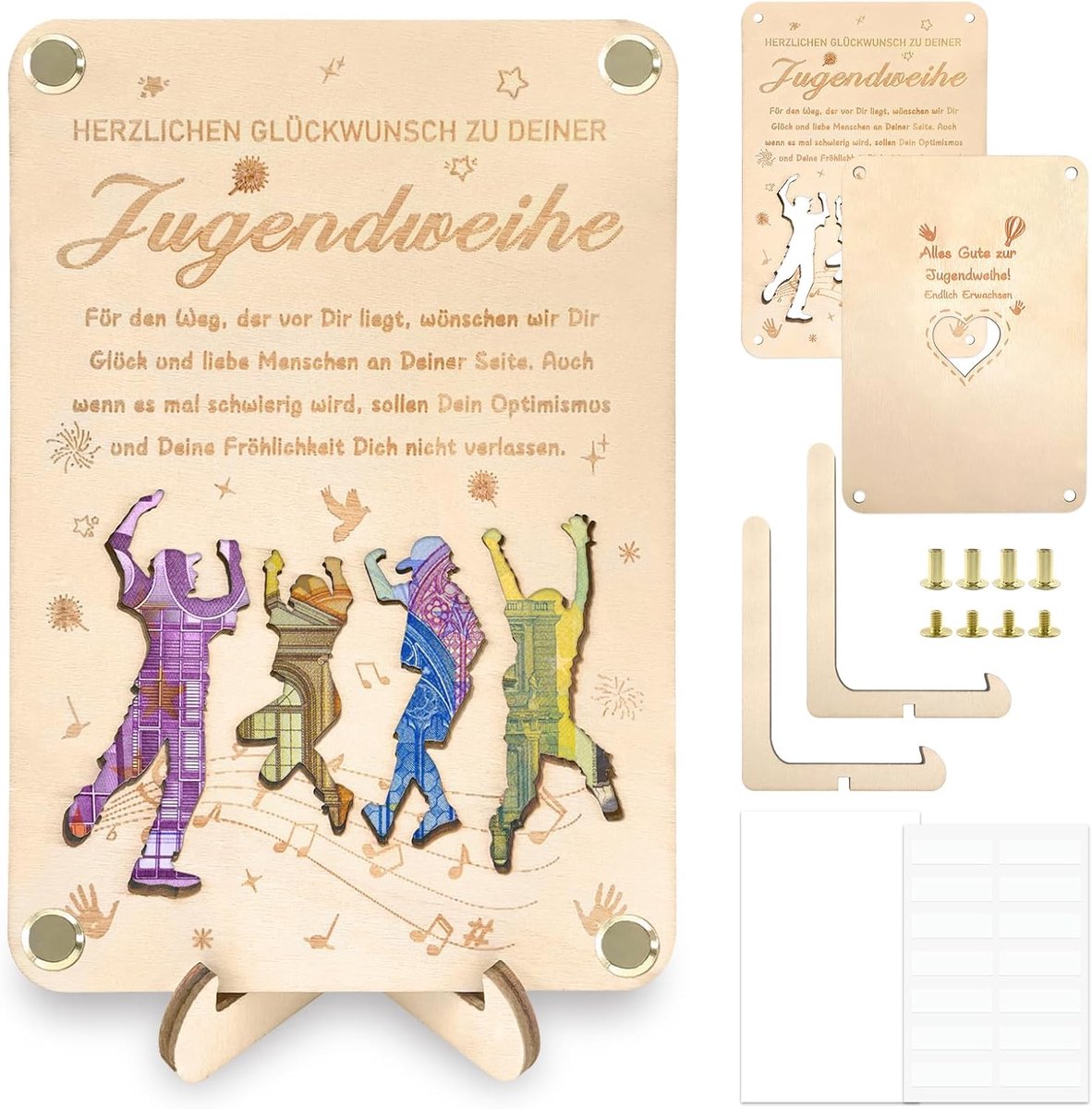 Jeugdwijding geldgeschenken hout, verpakking voor geldgeschenken, geldgeschenken van hout, jeugdwijding, decoratie - ShopVlot