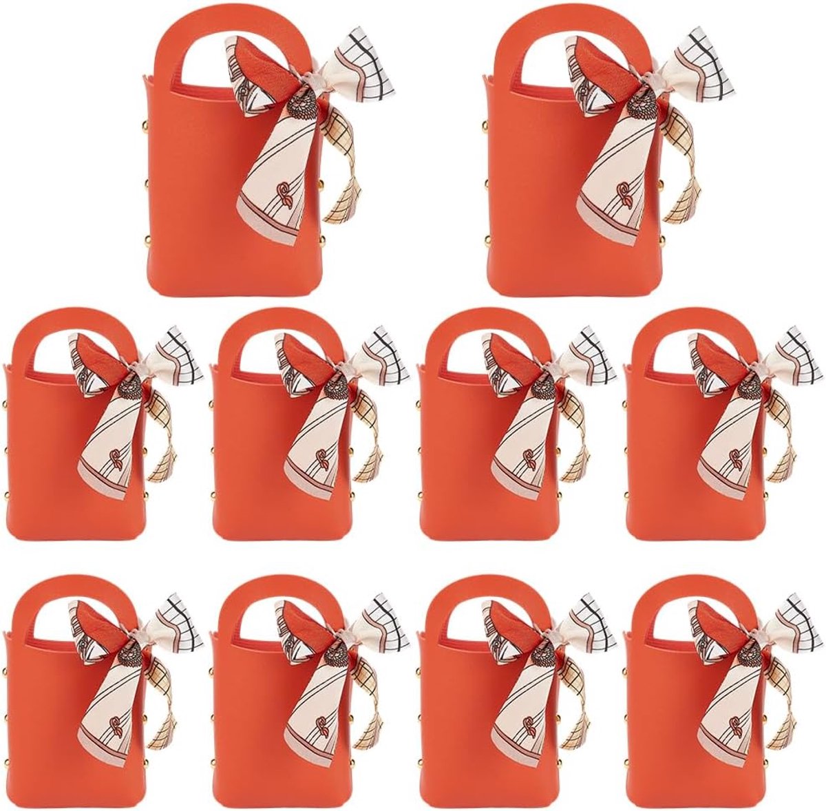 SnelShoppen - 10 stuks oranje snoepzakjes van PU-leer met handvat, herbruikbare geschenkzakjes voor bruiloften, verjaardagen en kerstfeesten