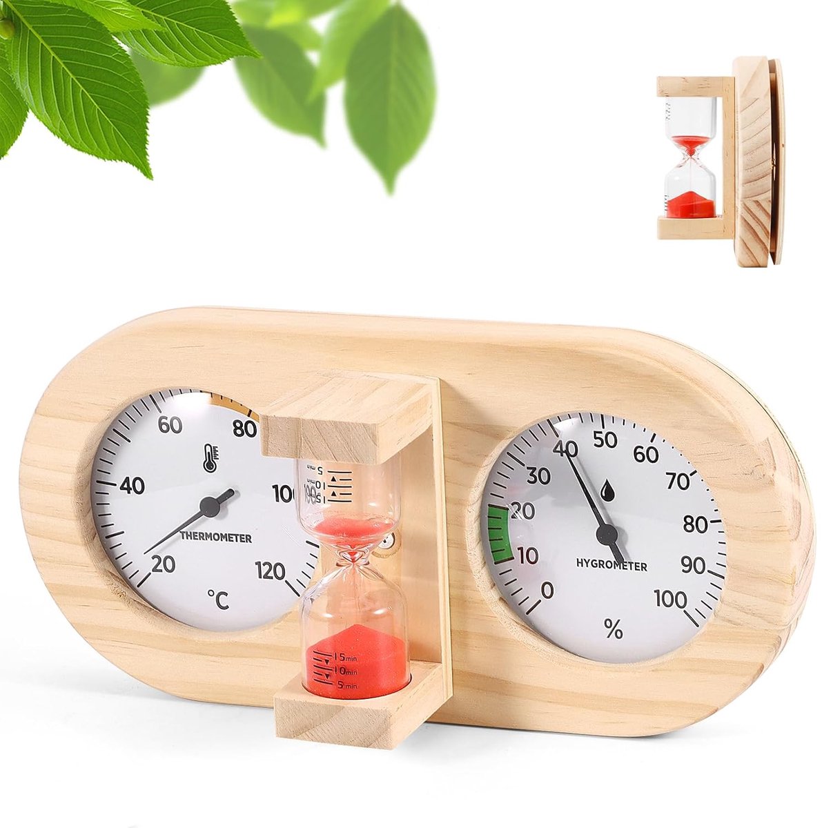 2-in-1 Sauna Thermometer Hygrometer Wood, 15 Minute Timer, Double Dial, Highly Accurate Sauna Thermometer with - ShopVlot