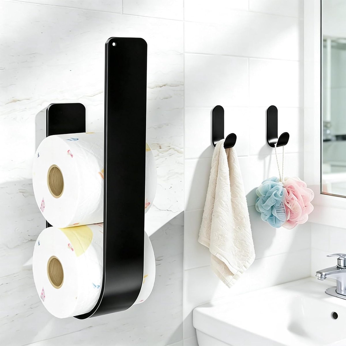 Toiletpapierhouder zonder boren zwart - moderne stijl - eenvoudig te monteren - geschikt voor elke badkamer - ShopVlot