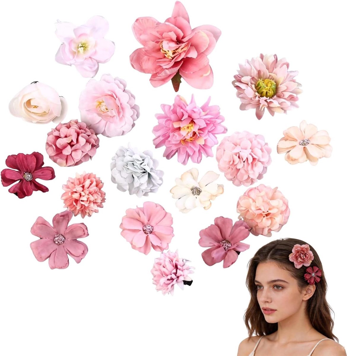 SnelShoppen - Haarspeldset Bloem 18 Stuks Roze Paars Haaraccessoires voor Dames en Meisjes - Feest, Bruiloft, Dagelijks Gebruik, Duurzaam, Niet-slip