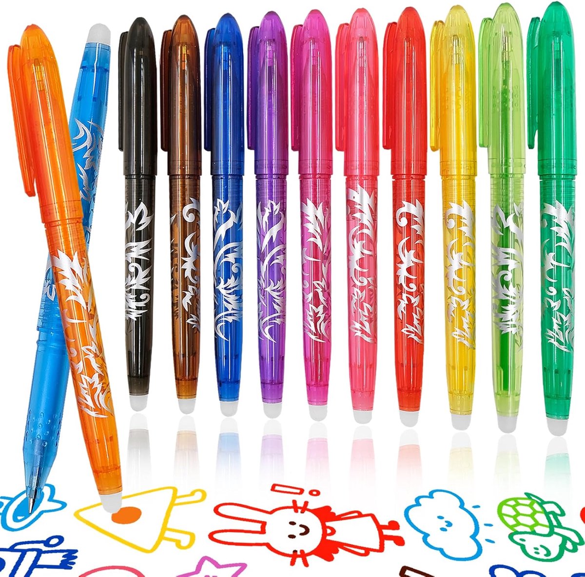 Vervangbare balpen set 0.5mm - 12 kleuren - met gum - ideaal voor school en creatief schrijven - ShopVlot