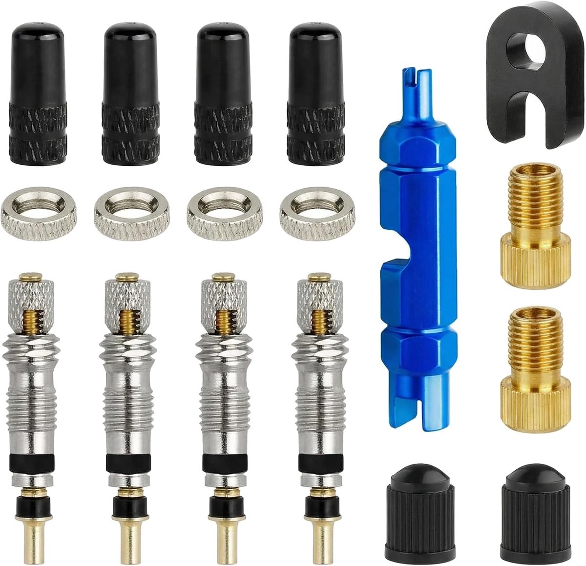 Presta ventielinzetset 18-delig - messing ventielinzetstukken - inclusief ventieladapter - SnelShoppen