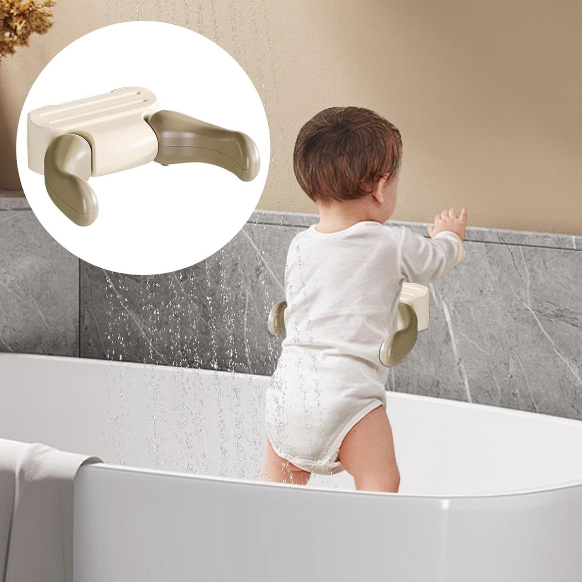 Baby Douche Stand - Badondersteuning Wandbevestiging - Veilig Douchen - Geen Boren Nodig - 31 x 27.5 cm - Khaki