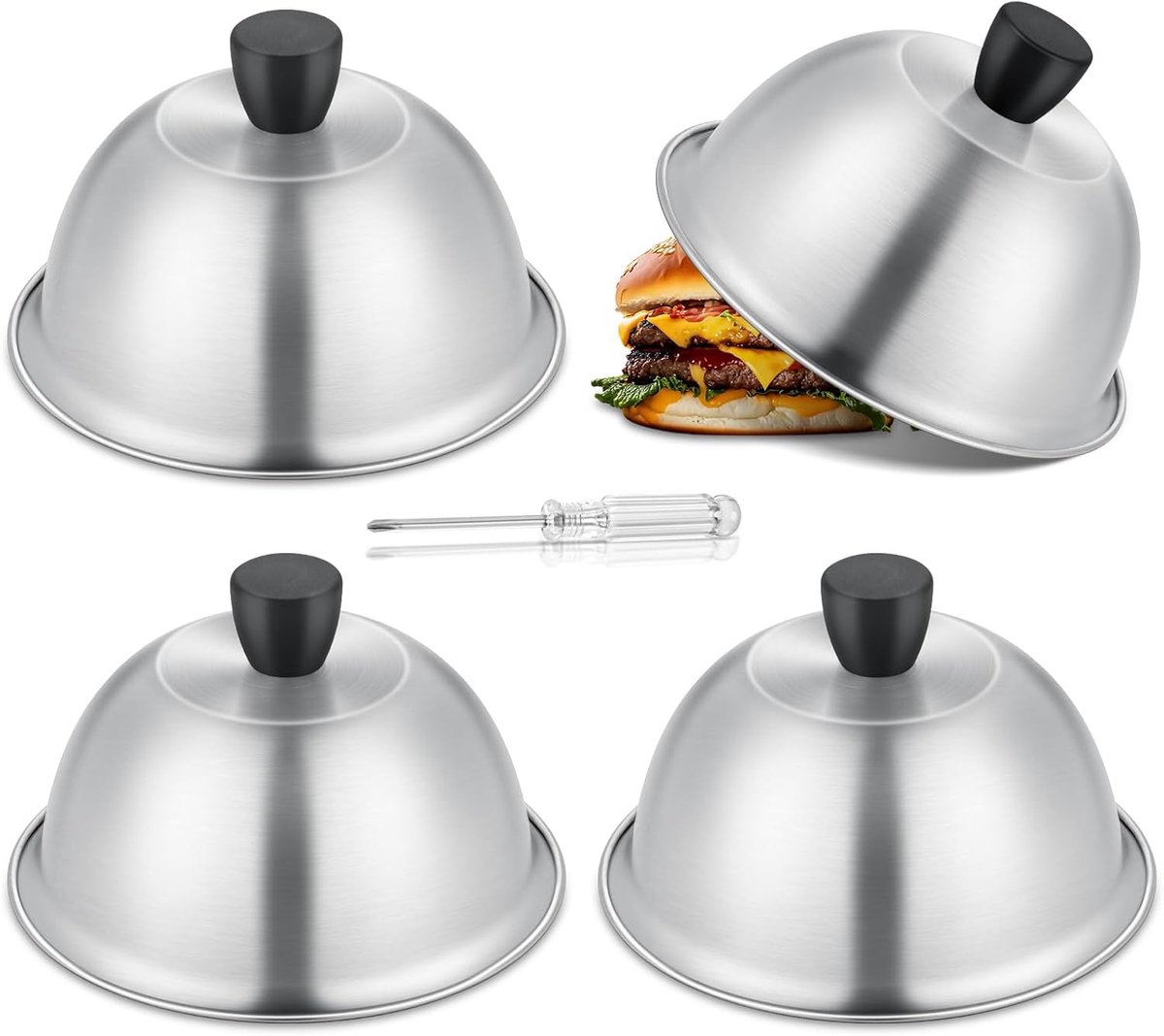 Burgerglocke, 4 stuks roestvrij staal Burger Glocke, grillglocke