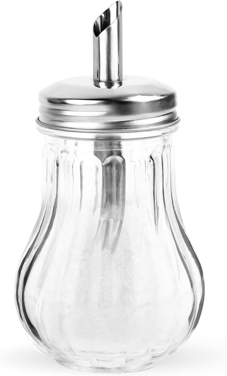 Glazen Suikerdispenser van 200 ml met Hoge Kwaliteit Tuit voor Koffie, Thee en Keukengebruik, Ideaal voor Restaurants en Huishoudens