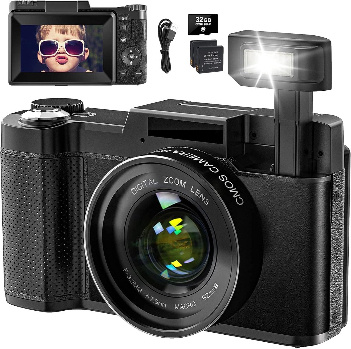 Digitale camera 4K 48MP - 16X digitale zoom - Macro functie - Perfect voor vloggen - ShopVlot