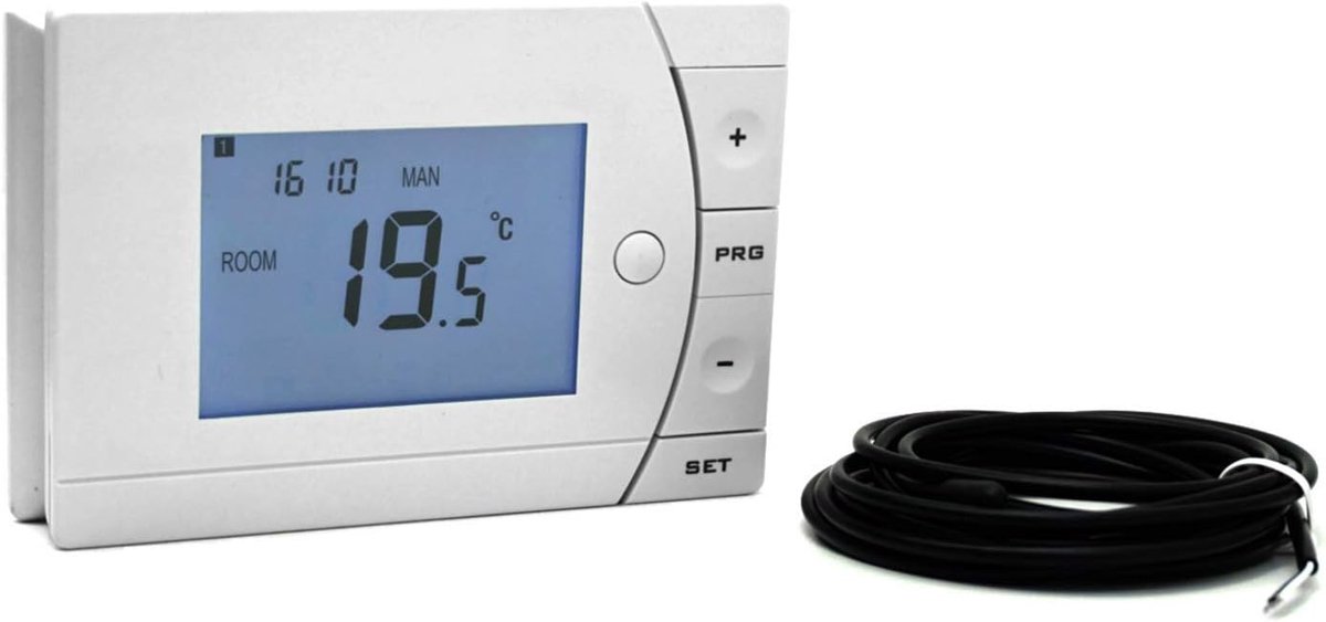 SnelShoppen - Digitale Ruimteregelaar 12V 24V Vloerverwarming met Vloersensor | Programmeerbare Thermostaat, LCD Display, Frostbescherming, Motorhome,