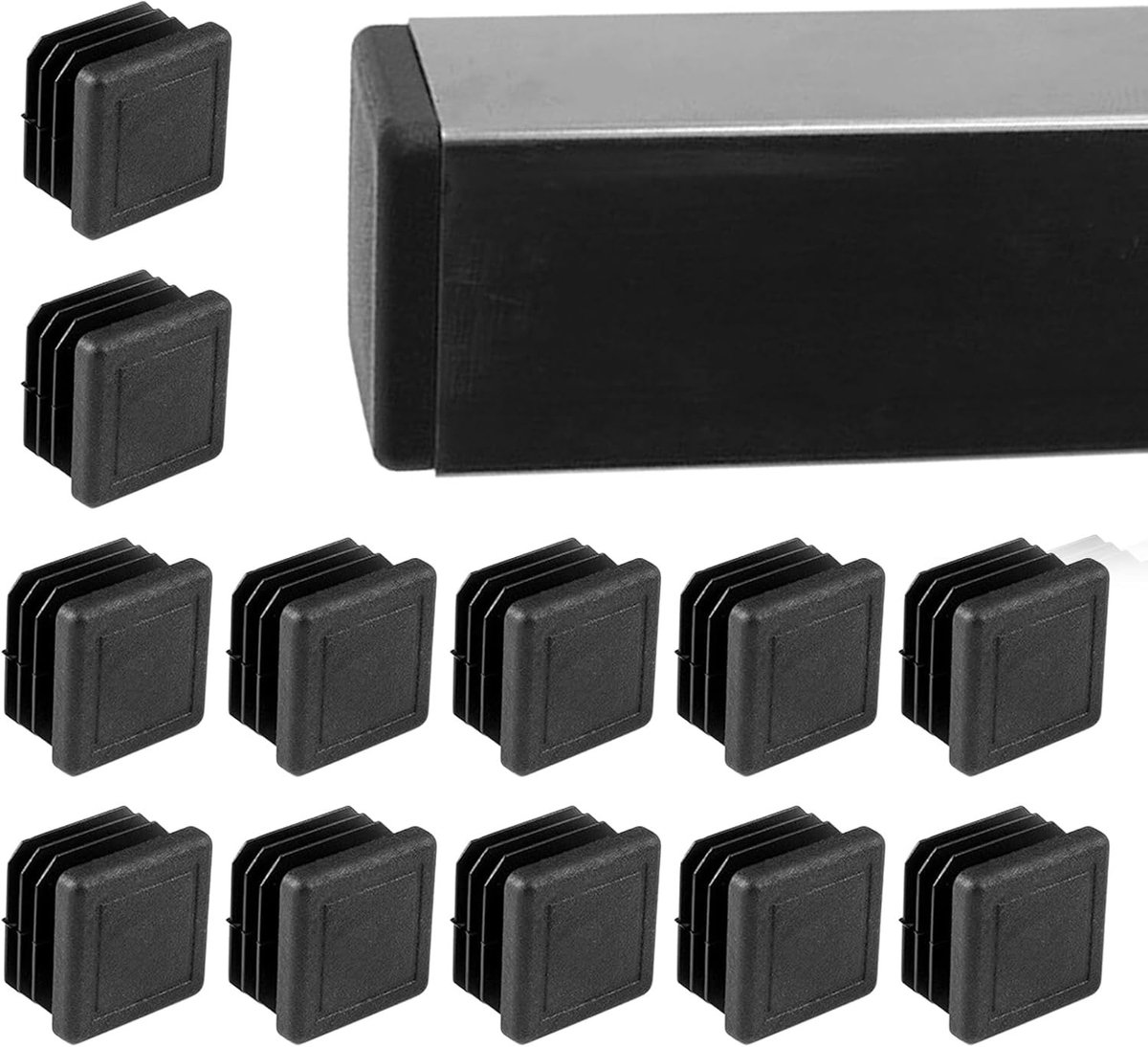 Set van 12 beschermende hoedjes voor stoelpoten, 25 x 25 mm, vierkante kunststof eindkappen voor staalbuizen, geluidsreductie en vloerbescherming