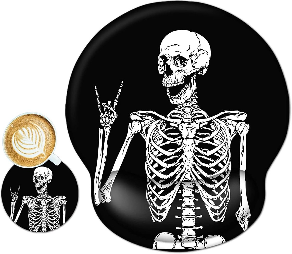 SnelShoppen - Ergonomische Muismat met Handsteun en Gel Pad, Comfortabele Muismat met Coaster voor Computer en Laptop (Skull)