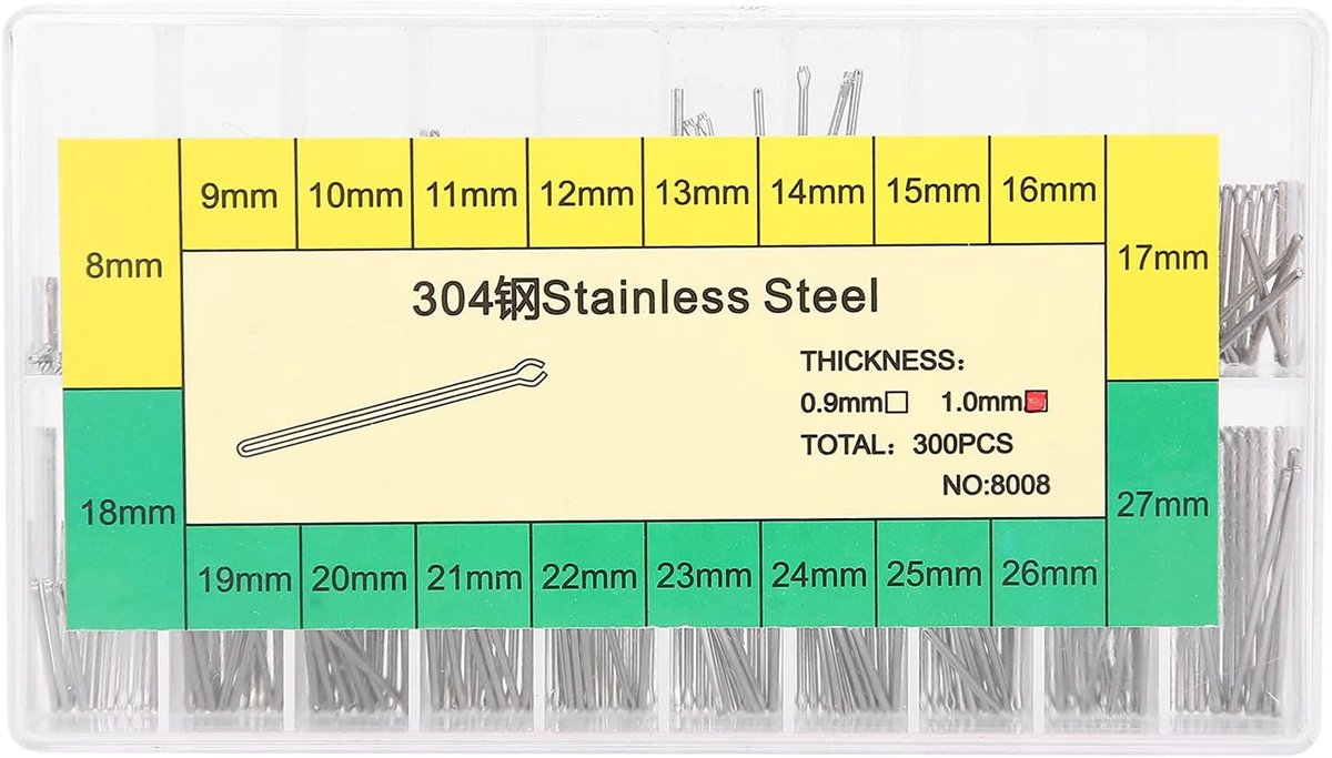 SnelShoppen - Watch Cotter Pin Set RVS, 8-27mm Veerpinnen Assortiment voor Horlogeband Vervanging en Reparatie, Duurzame Veer Barren met Dubbele Kop,