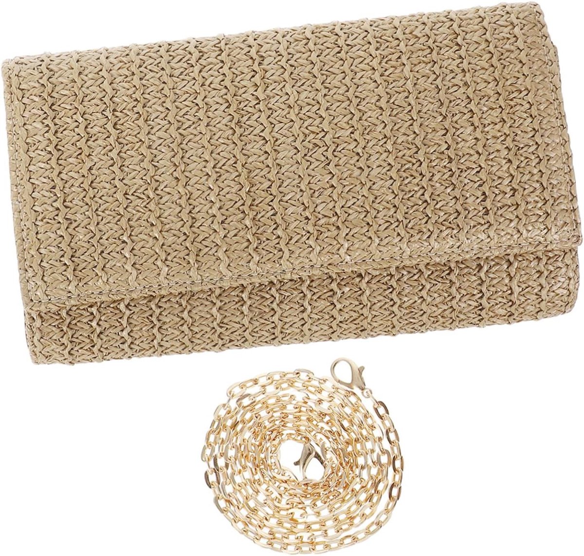 Woven Handtas - Zomer Tas Clutch - Avond uit - Imitatie Leer - 23.5 x 13.5 x 4 cm - Beige