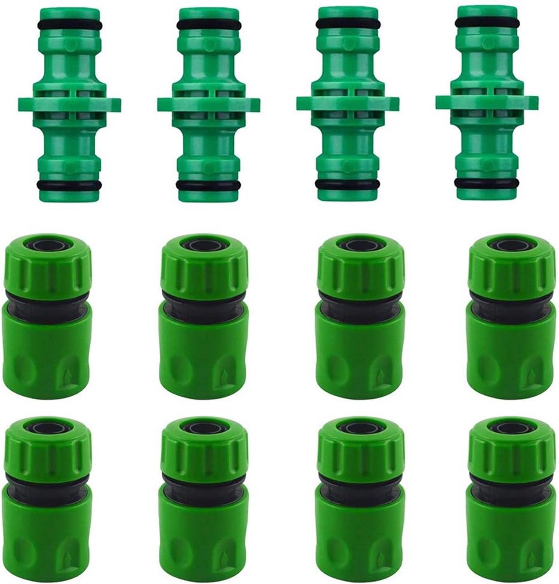 SnelShoppen - 4PCS Dubbele Mannetjes Slangverbinders & 8PCS Einde Snelle Koppelingen voor Slangpijp Aansluiting 1/2" Kunststof Kraan Connector