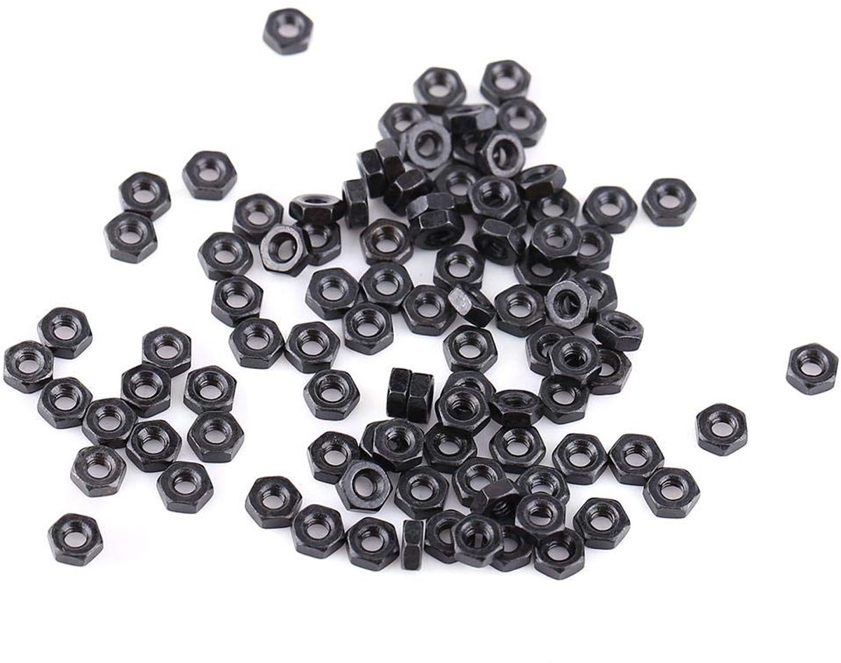 SnelShoppen - Hex Moeren Set 100 Stuks M2-M5 Zwart Gegalvaniseerd Koolstofstaal Voor Klusprojecten en Thuisgebruik
