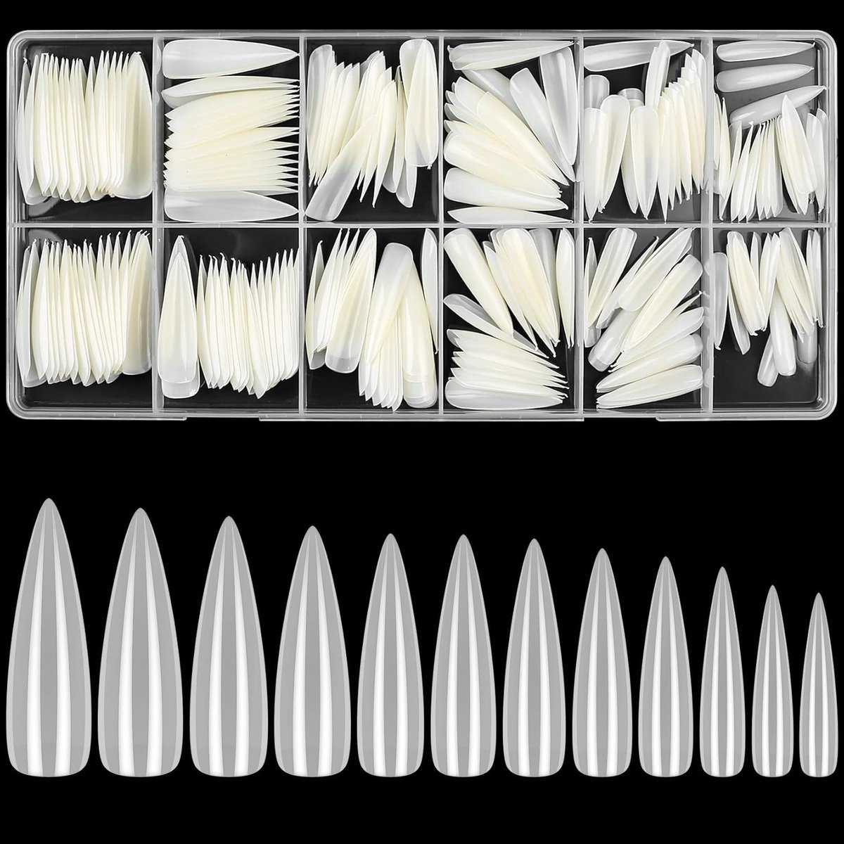 SnelShoppen - 240 Stuks Transparante Nageltips, Gel Stiletto Volledige Dekking Lange Nepnagels voor Gel Kunst, Natuurlijk, Duurzaam en Sterk