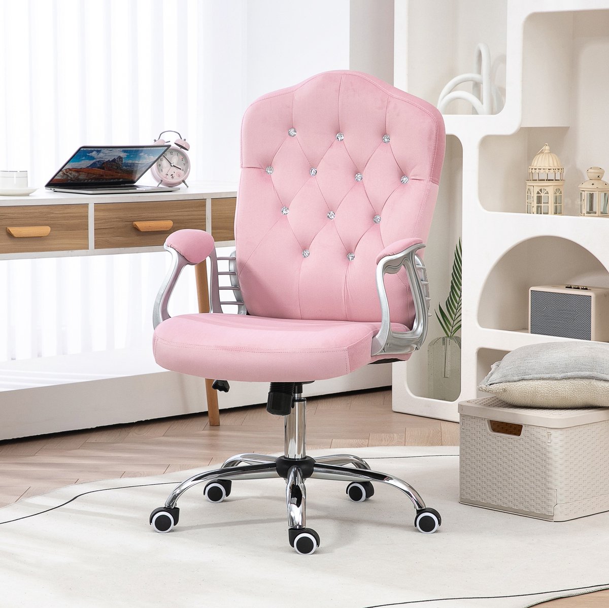 COVREO Bureaustoel 61x61x114 cm roze, polyester met wippfunctie en wielen