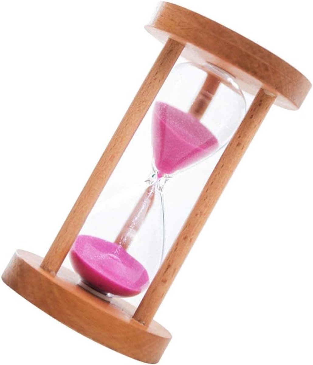 Zandloper 10 minuten - Houten standaard - Roze - Ideaal voor keuken en decoratie - ShopVlot