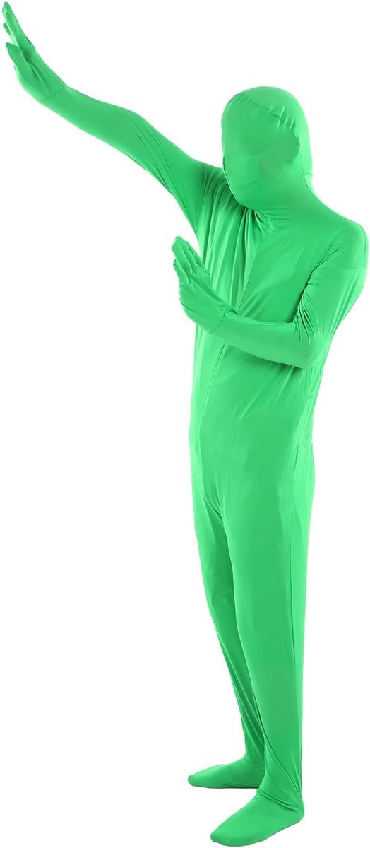SnelShoppen - Green Screen Chromakey Bodysuit met Handschoenen en Kap, Unisex Spandex Stretch Kostuum voor Volwassenen, 160cm, Fotografie en Verkleedf