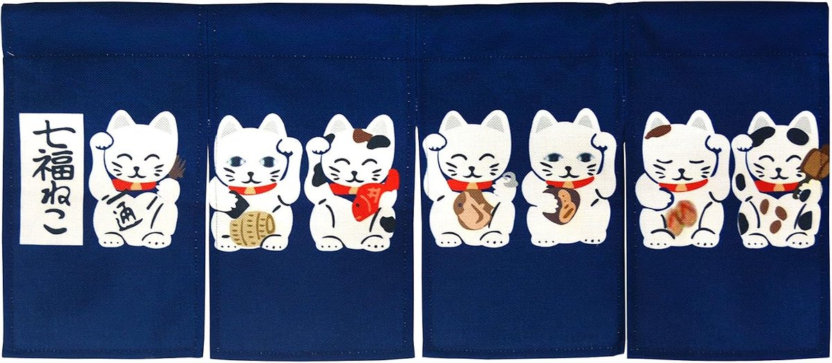 SnelShoppen - Japanse Noorse Gordijn Korte Entree Hal Hangende Vlag 4 Paneel Zeven Gelukkige Katten Gedrukt Deur Gordijn Tapijt Voor Restaurant Sushi