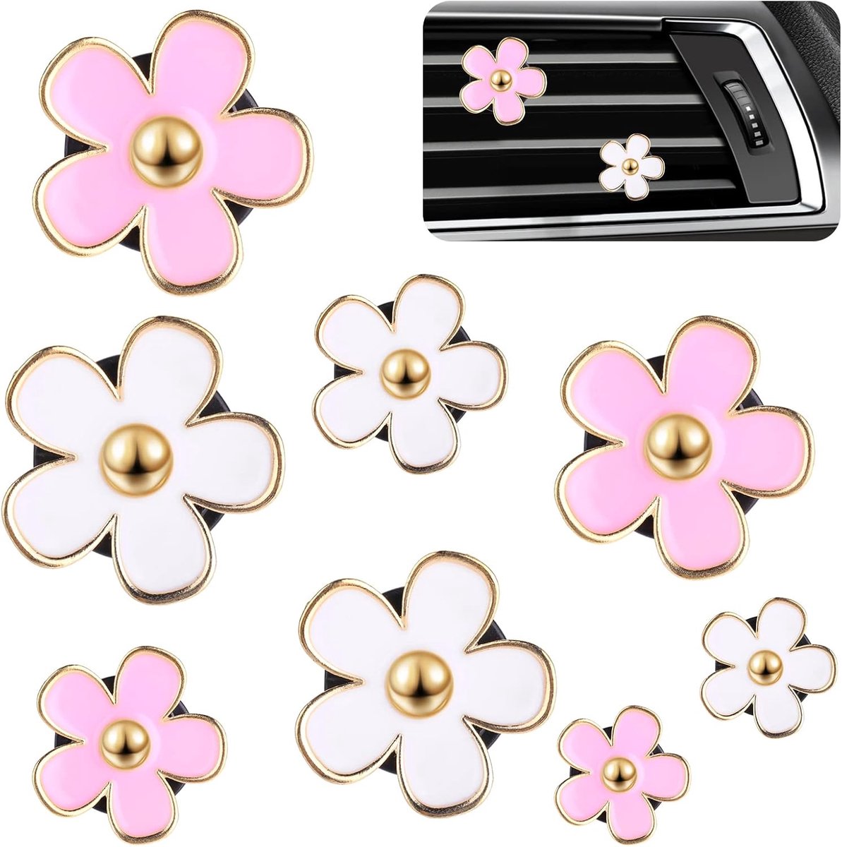 SnelShoppen - 8-delige Daisies Bloem Auto Luchtverfrisser Clip - Interieur Accessoires voor Vrouwen - Aromatherapie Essentiële Olie Diffuser - Decorat