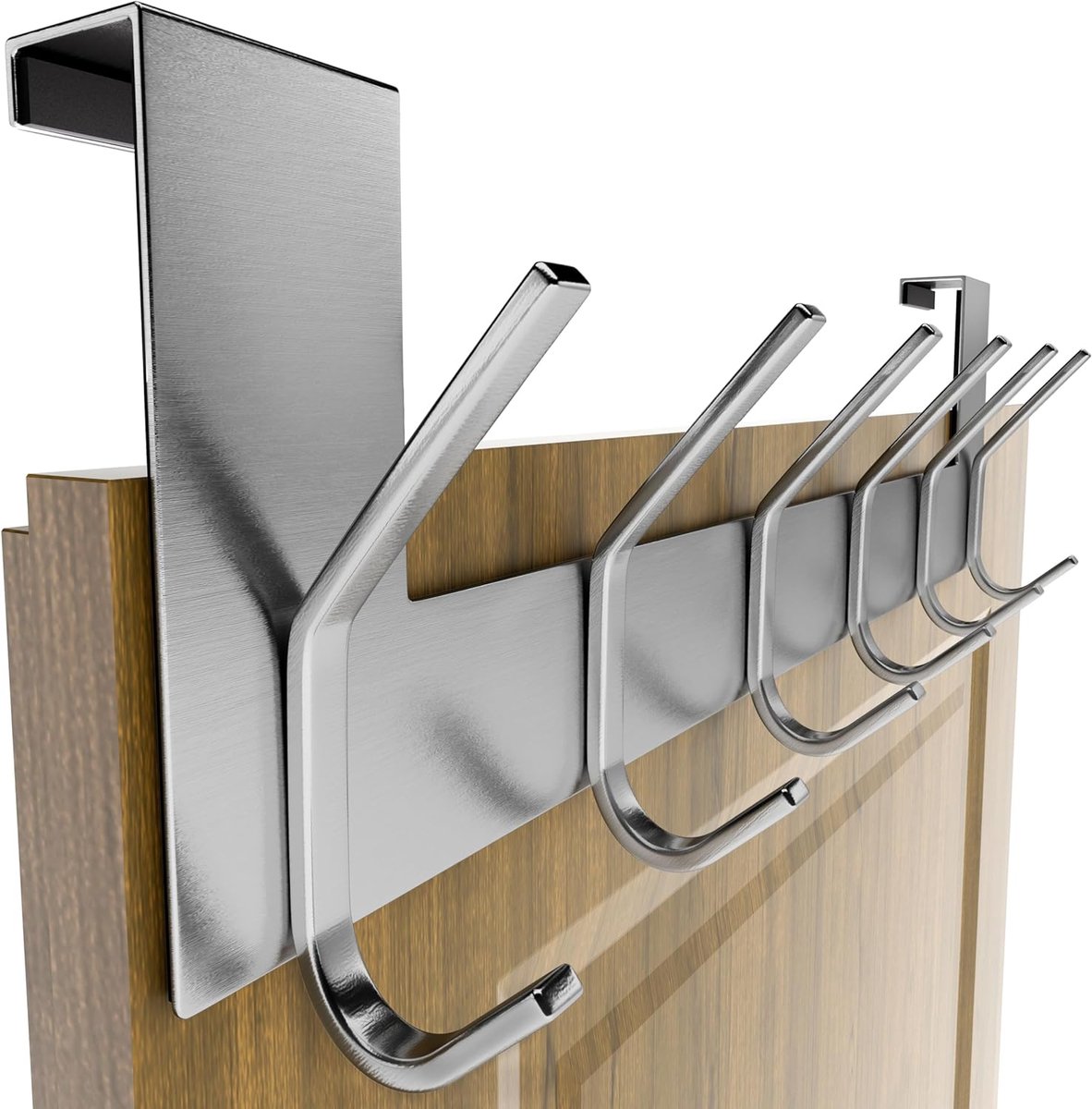 SnelShoppen - Deur Kledinghaak met 6 Haken, Wandhaken voor Kleding zonder Boren, Metalen Kledinghangers voor Keuken, Badkamer, Woonkamer en Hal, Zilve
