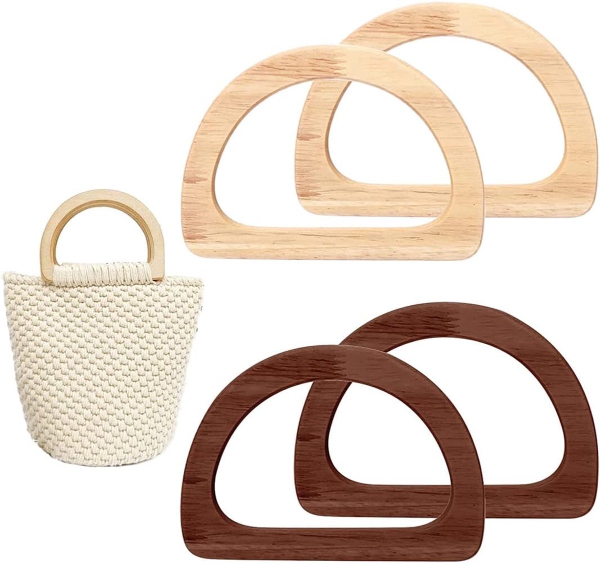 4 Pcs D Shaped Wooden Bag Handle for DIY Handbag and Purse - Brown, 12 x 8.5 cm, 4 Pieces - ShopVlot