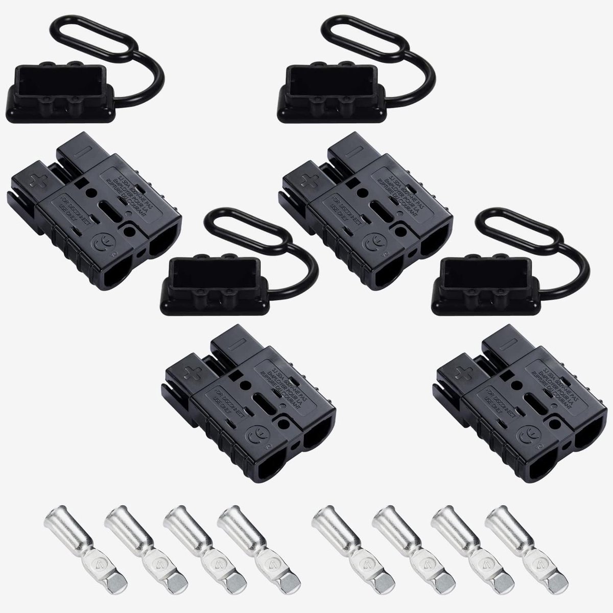 SnelShoppen - Accu Aansluitplug 50 A, 600 V Trekhaak voor Kabellieren, Snelle Accu Connector met Stofkappen voor Auto, Caravan, Zwart