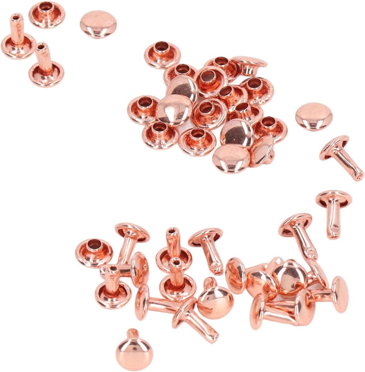 SnelShoppen - 100 Sets 7x8mm Roze Gouden Dubbele Kappen Rietjes, Metalen Knop Ronde Rietjes voor DIY leren ambachten, Handtassen, Schoenen, Riemen, Ta