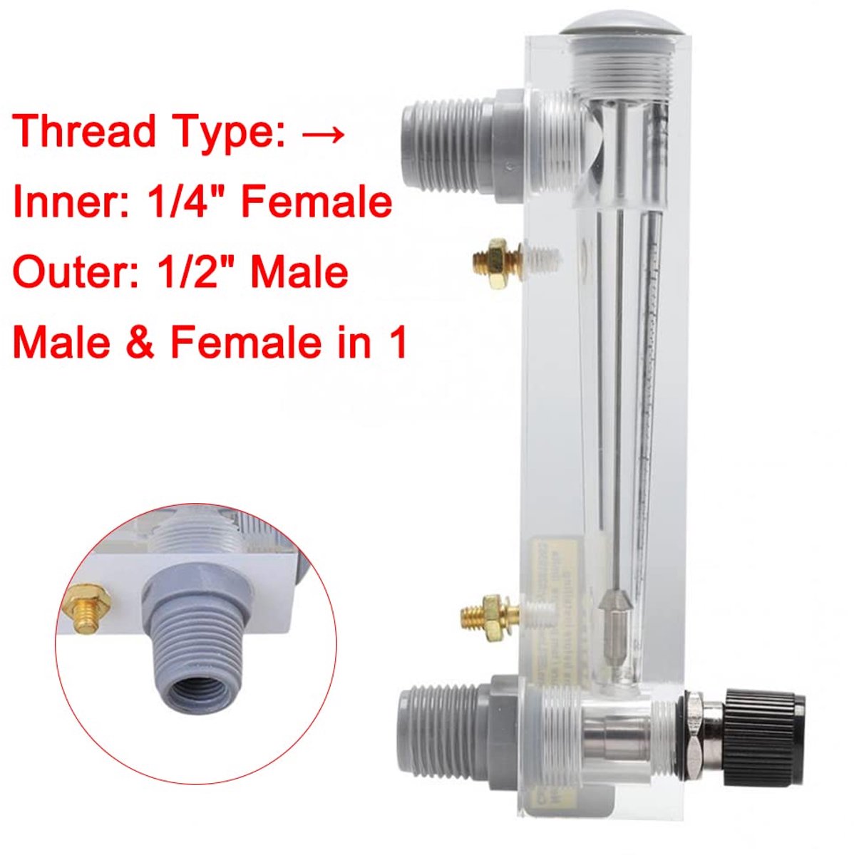 SnelShoppen - Paneel Type Waterdoorstromingsmeter 0.5-5 GPM & 2-18 LPM Acryl Vloeistofmeter Met Verstelbare Knop Voor Water Industrieel Toepassingen