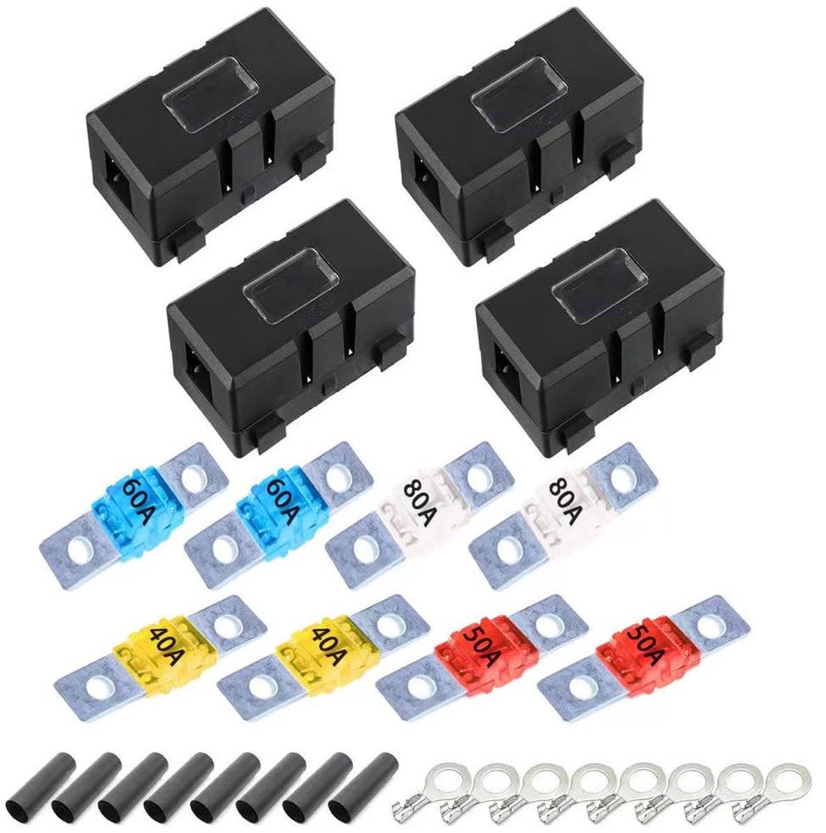SnelShoppen - 4-delige Midi Fuse Holders Set - Hoogstroom 40A/50A Auto Fusers - Geschikt voor Auto's en Vrachtwagens - Rood en Geel - Inclusief Heat S