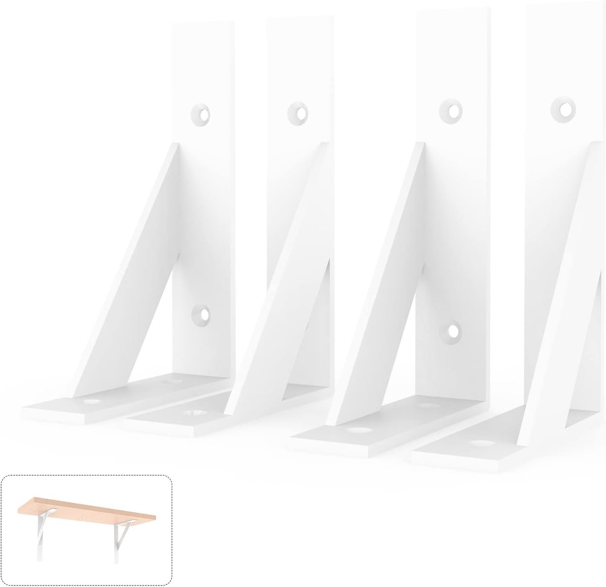 SnelShoppen - Witte Plankdragers Set van 4, Stevige Plankbeugels, Rechthoekig Ontwerp, Driehoekige Steun voor Hoekplank, 100 x 150mm, Rustiek