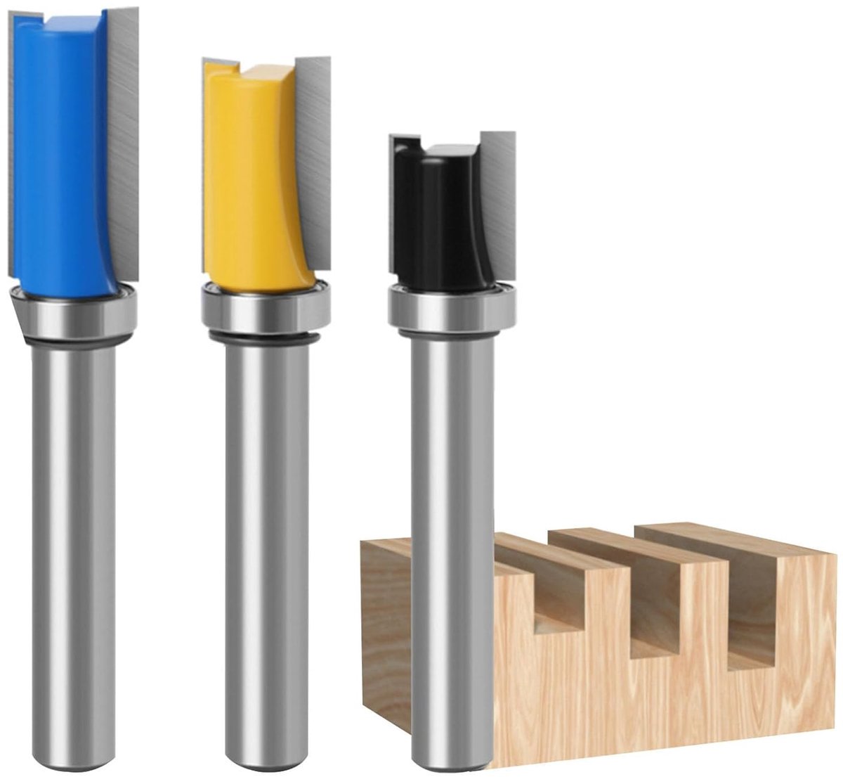 SnelShoppen - 3 Stuks Trimfrees 8 mm, Frees 8mm Schacht Bovenfrees, Houtbewerking Freesgereedschap Set, Voor Trimfrees Kogellager Boven, Graveergereed