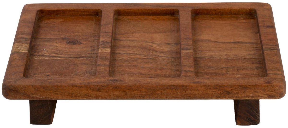 Pure Acacia Wood serveertray 3 vaks 31x19x6 cm
