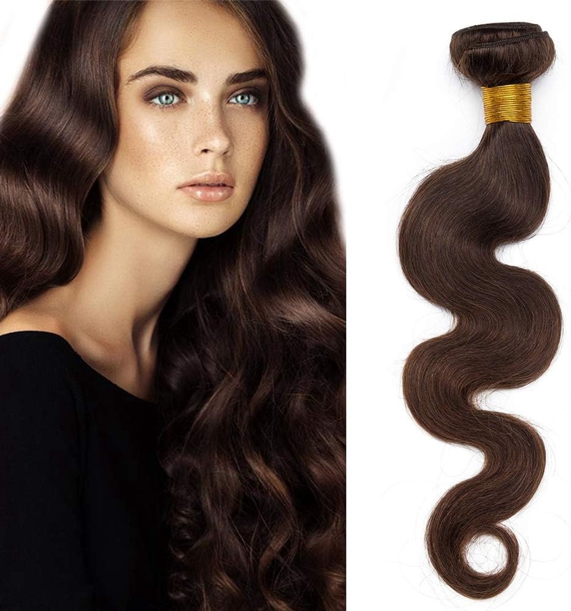 20 inch Braziliaanse Virgin Menselijk Haar Weave Bundels Body Wave in Donkerbruin - 100g Kwaliteit, Natuurlijk Uiterlijk, Gemakkelijk te Stylen