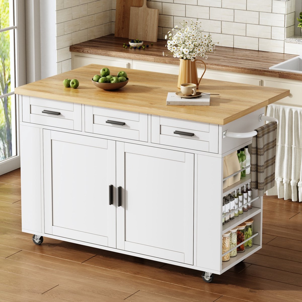 COVREO Keukeneiland 120x70x84 cm wit, MDF met opklapbaar werkblad