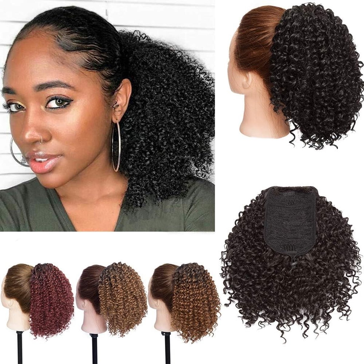 Afro Ponytail Haarstuk, Kinky Curly Ponytail Braid, Natuurlijke Donker Zwarte Haarextensions voor Volumineuze Look