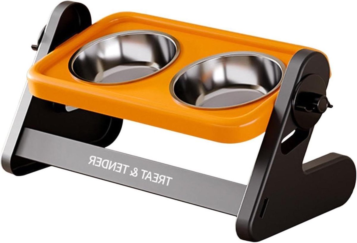 Verhoogde Hondenvoerbak - Dubbele Voerbak - Comfortabel Eten - Verstelbare Hoogte - 38L x 21B x 19H cm - Oranje