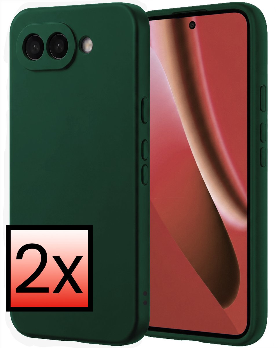 Hoesje - 2 Stuks - Geschikt voor Google Pixel 10a - Sterk & Shockproof - Case Siliconen - Back Cover - Telefoon Hoes - Donkergroen