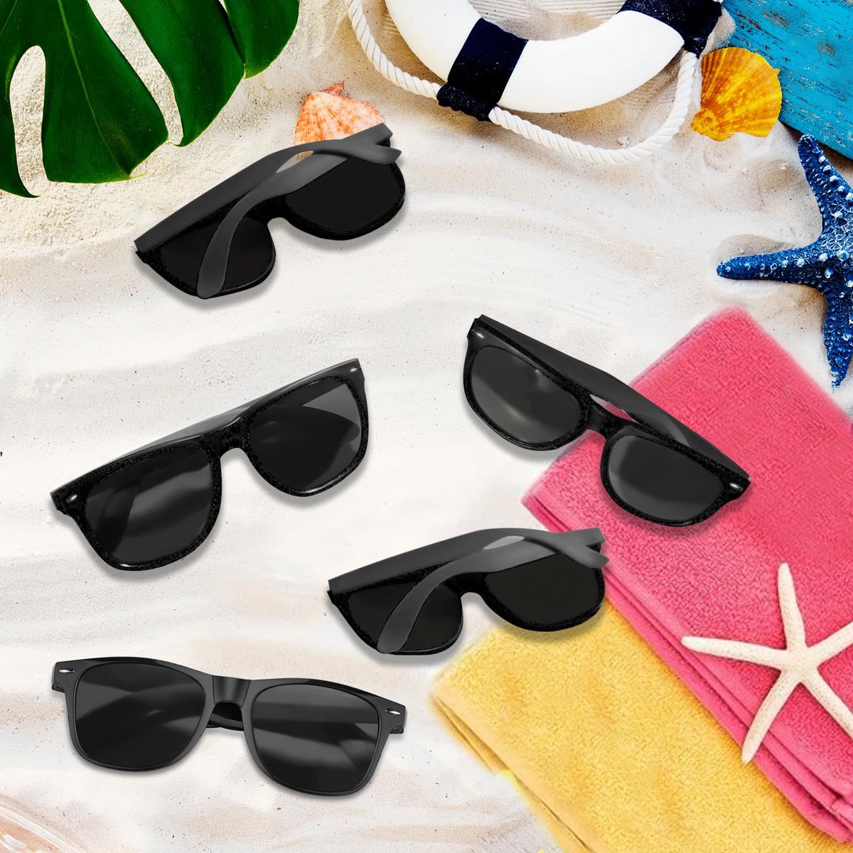 SnelShoppen - Kleurrijke Party Zonnebril Bulk 20 Packs voor Bruiloft Strand Zomer Zwembad Feestbenodigdheden, Zwart, 5.7"