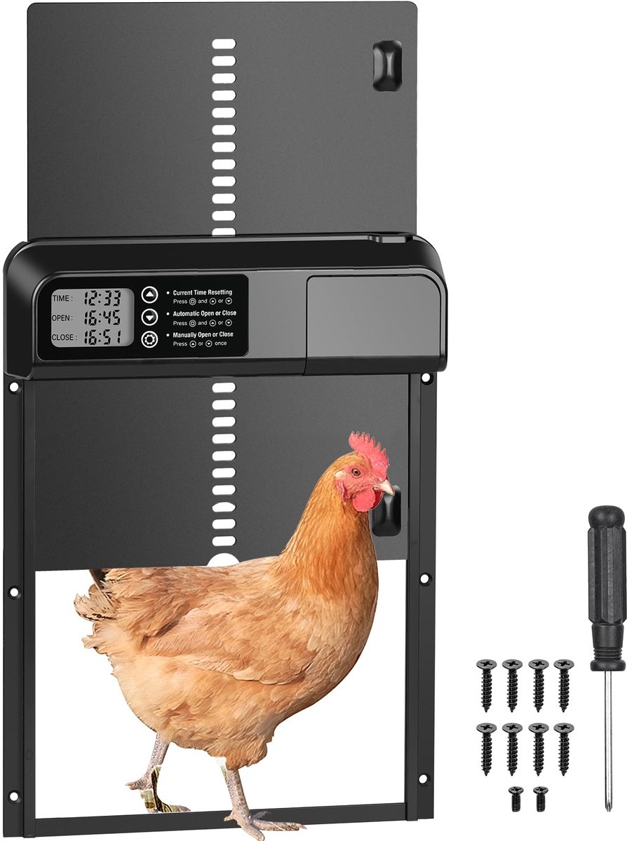 Elektrische kippenhokdeur - Huisdierdeur - Timerfunctie - Automatische kippenhokdeur - Kippenhokopener - IPX4 waterdicht - Aluminiumlegering - Zwart
