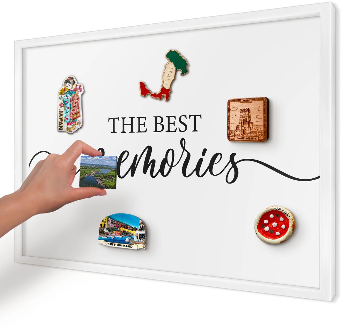 Artprintcave Wit Magneetbord mit Witte Lijst - 60x40 cm - Inspirerende Herinneringen Magnetische Organizer - Typografisch Magneetbord Voor Foto's - Teksten