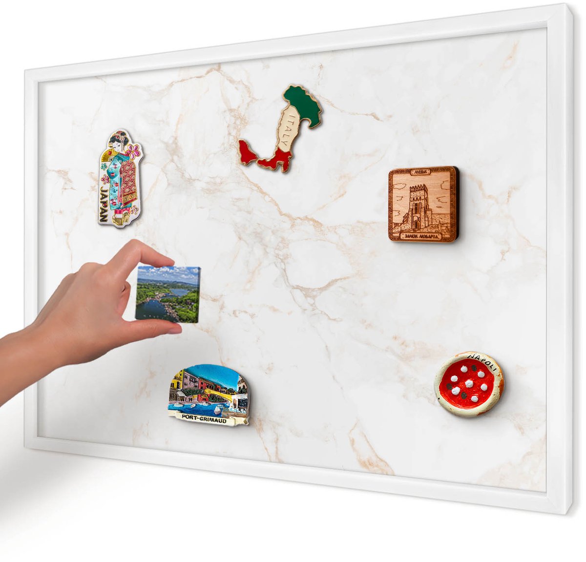 Artprintcave Wit Magneetbord mit Witte Lijst - 60x40 cm - Marmeren Elegantie Bord Voor Magneten - Modern Magnetisch Bord Voor Magneten - Texturen