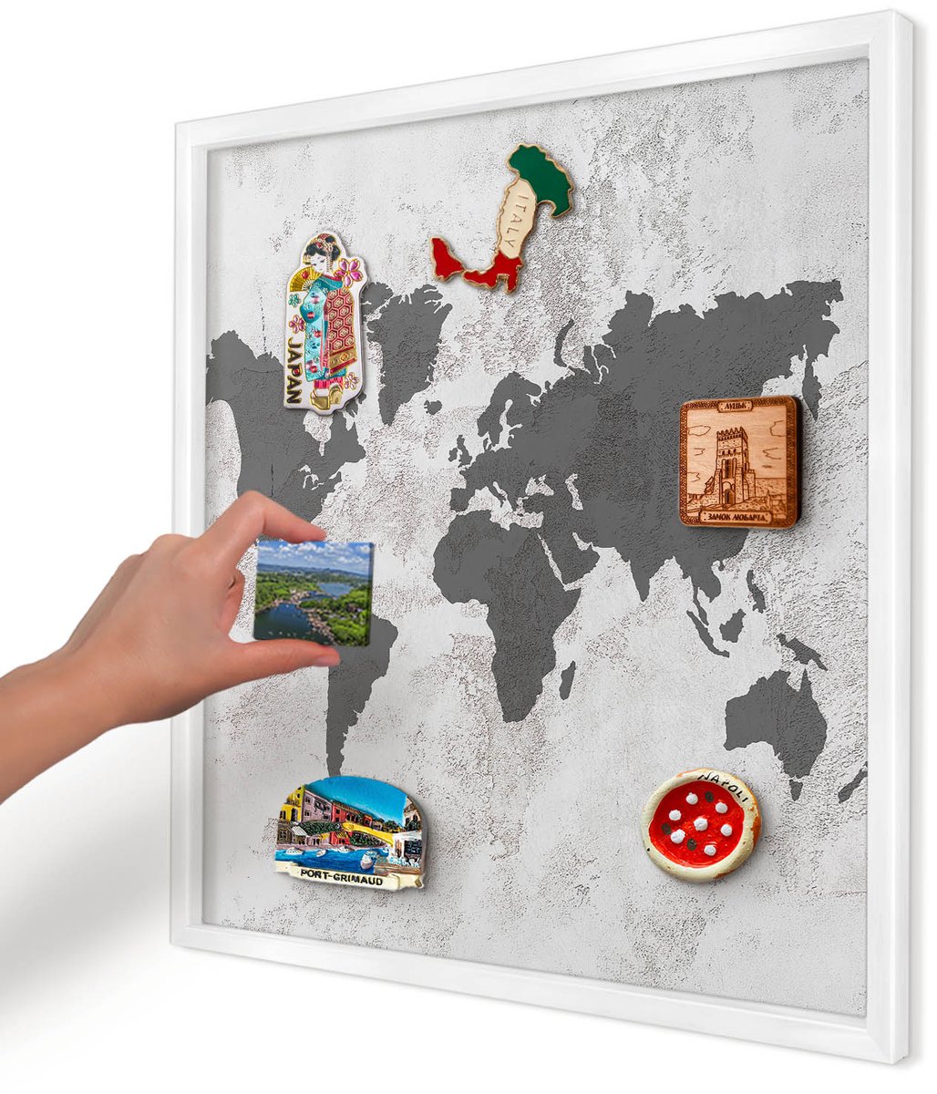 Artprintcave Wit Magneetbord mit Witte Lijst - 50x50 cm - Wereldkaart Magnetisch Bord Voor Magneten - Minimalist Magneetbord Voor Keuken - Kaarten