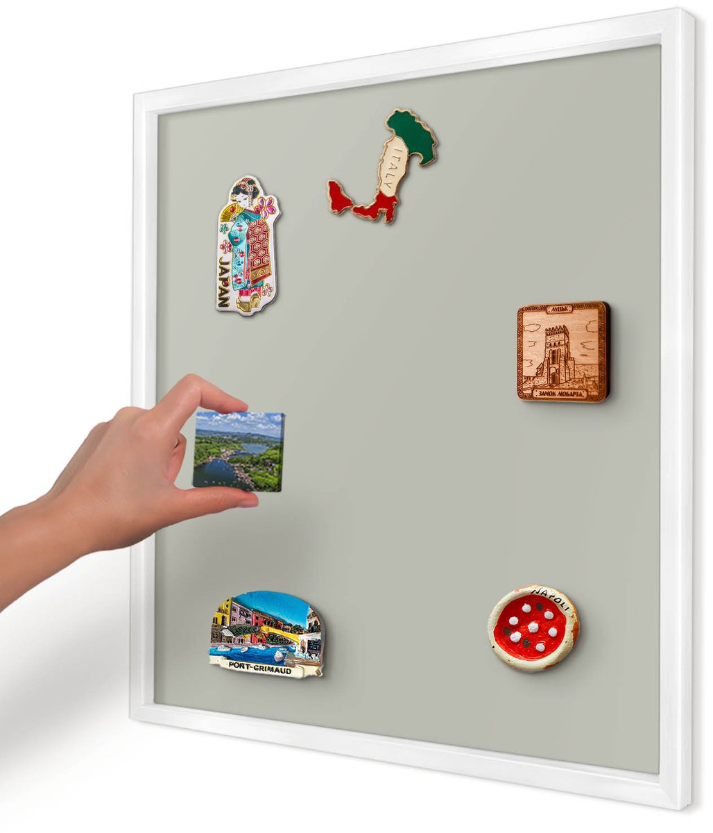 Artprintcave Grijs Magneetbord mit Witte Lijst - 50x50 cm - Warmgrijs Memobord Keuken - Minimalist Wandbord Magnetisch - Achtergronden En Patronen