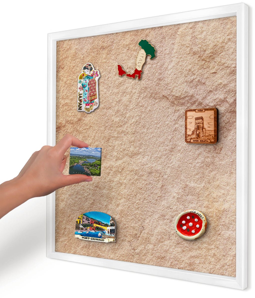 Artprintcave Bruin Magneetbord mit Witte Lijst - 50x50 cm - Steenstructuur Magnetisch Bord Voor Magneten - Rustiek Magneetbord Voor Foto's - Texturen