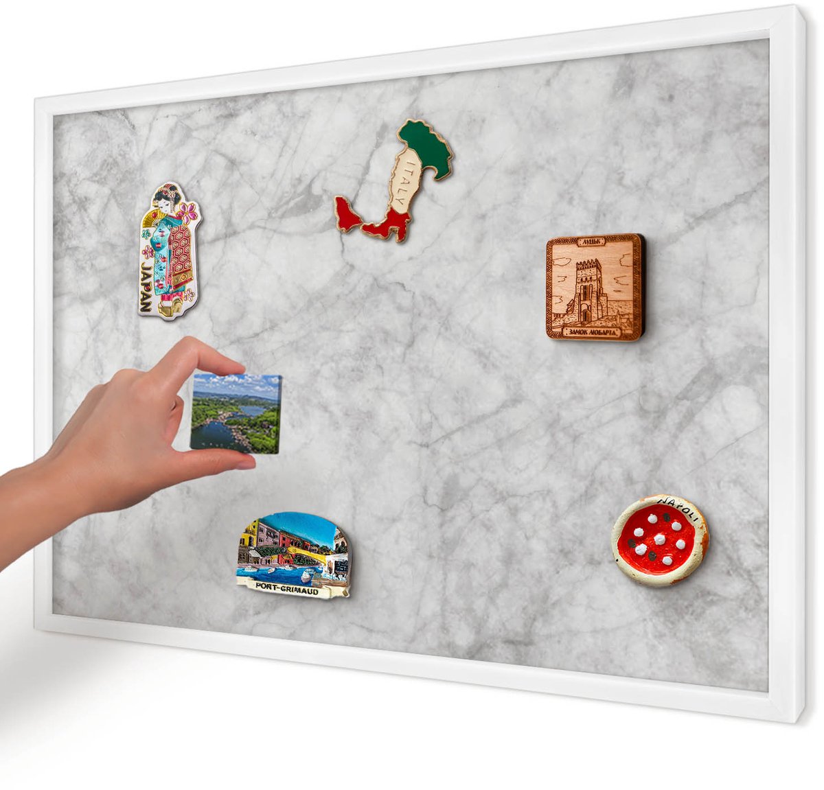 Artprintcave Grijs Magneetbord mit Witte Lijst - 60x40 cm - Grijs Marmer Magnetische Organizer - Minimalist Bord Voor Magneten - Texturen