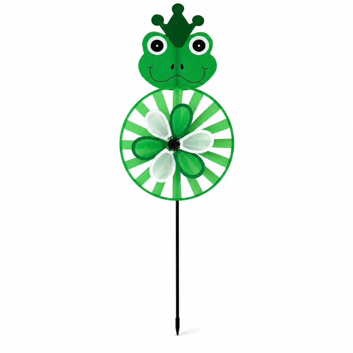 Benza – Windspinner Kikkerprins – Windmolen met Grondprikker – 85 × 29 cm – Polyester en Fiberglas – Groene Tuindecoratie